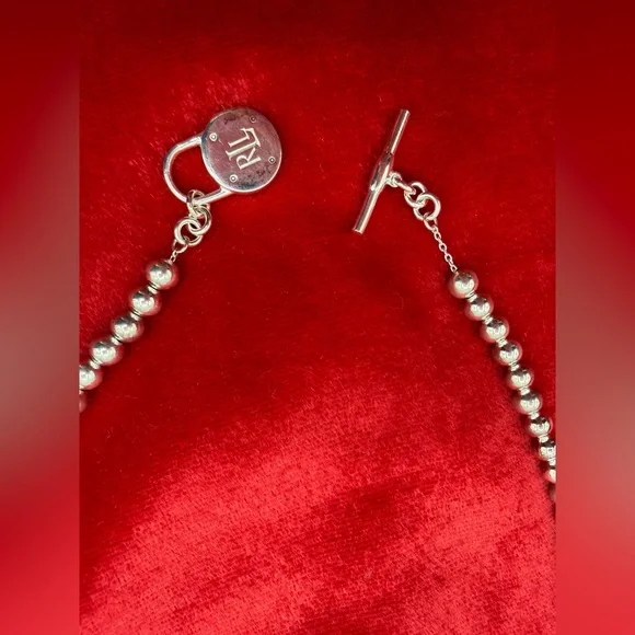 Lauren Ralph Lauren Logo Padlock Charm Beaded Collar Necklace Sterling Silver - Picture 9 of 11